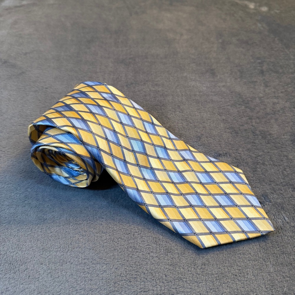 Stafford Silk Argyle Necktie Mens One Size Yellow Blue Diamond Pattern